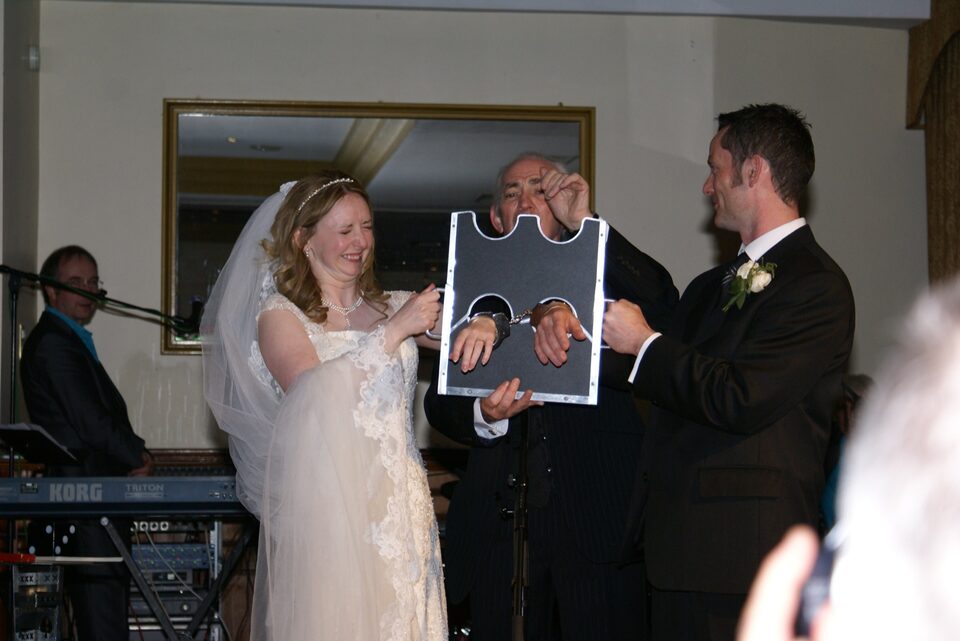 Wedding guests participating in magic show